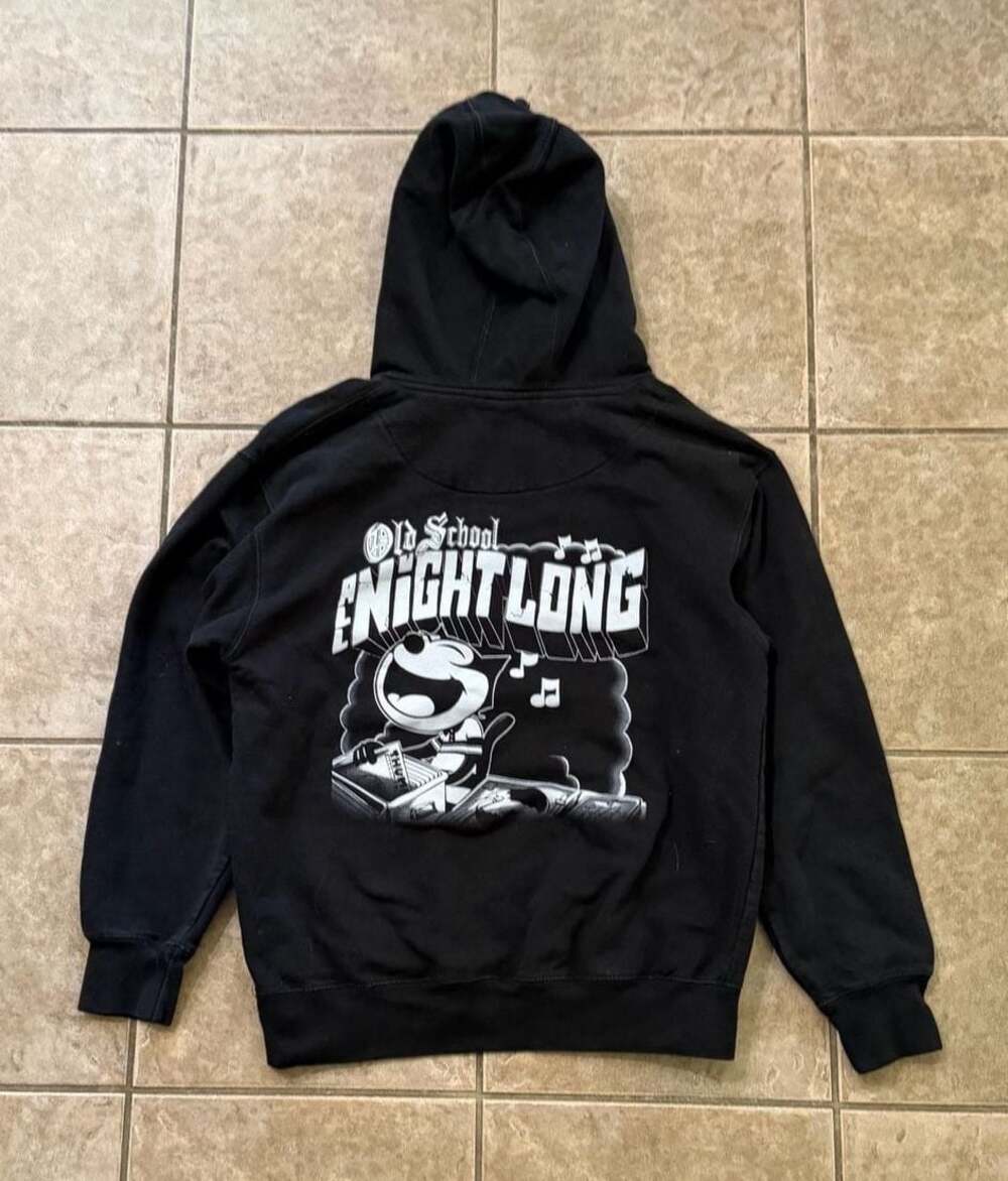 Thump Records Old School All Night Long Black Hoodie Size M